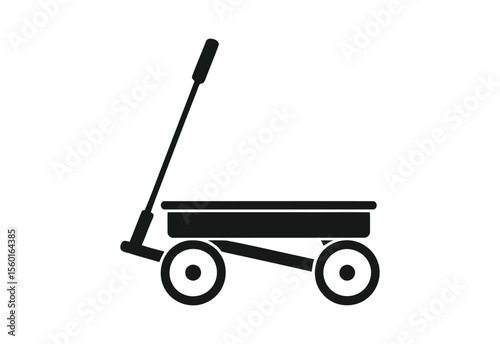 Simple black silhouette of a classic wagon with a handle and two wheels