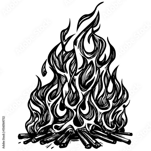 Burning Blaze Illustration: An illustration depicting a powerful bonfire blazing with intense heat, its flames dancing in a captivating display of energy, perfect for evoking primal feelings.