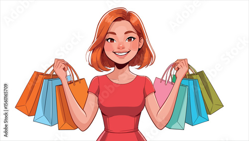 A cartoon of a woman holding shopping bags