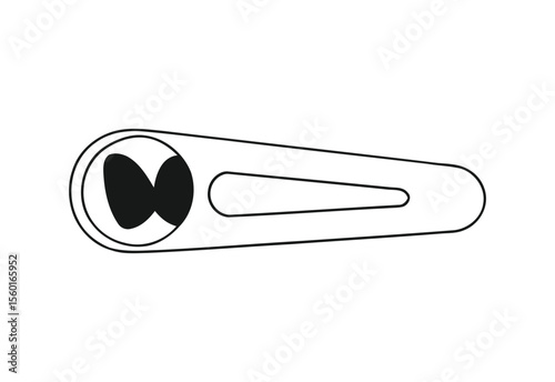 Simple black and white illustration of a hair clip with a butterfly shape inside
