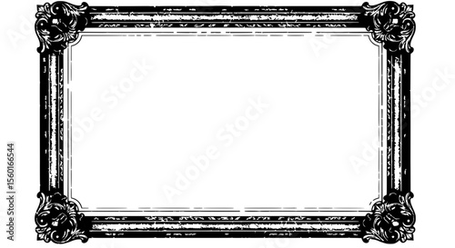 Antique Frame: Intricate detail of an old-fashioned picture frame, a classic ornate rectangle with detailed corners, ready to showcase a cherished memory.
