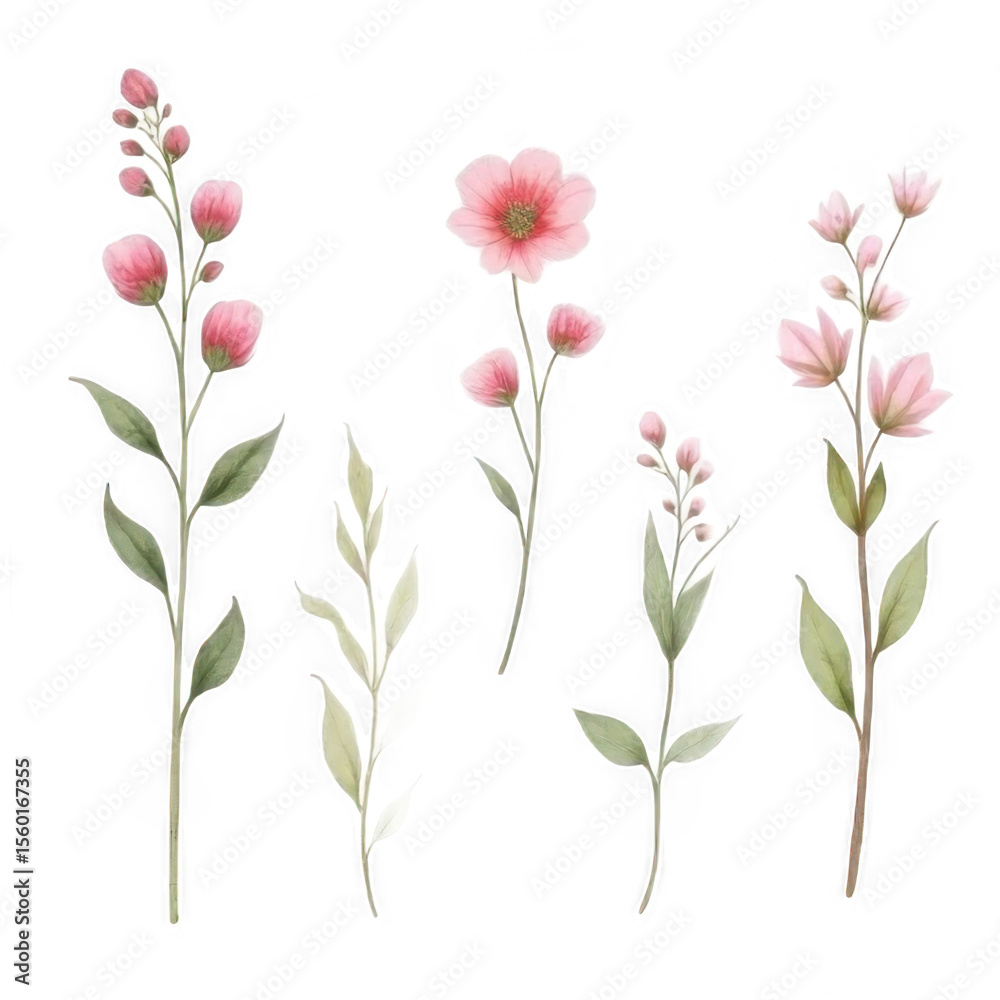 custom made wallpaper toronto digitalWatercolor Illustration of Pink Floral Branch and Leaves on Transparent Background for Decoration and Design Elements