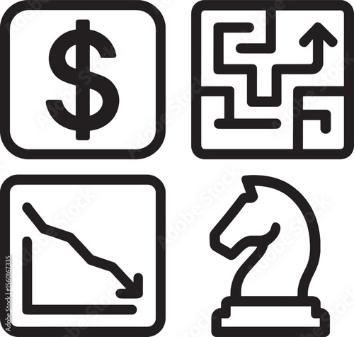 Business Challenge Strategy Financial Risk Icons Set