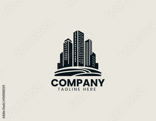 Towering black skyscrapers on a curved base representing modern urban development. Architecture concept