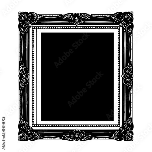 Vintage Frame: A classic black frame with an ornate design, ideal for showcasing art or portraits, evoking nostalgia and artistic elegance.