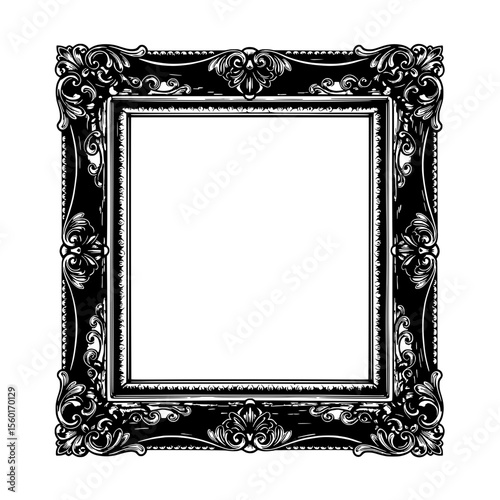 Elegant Frame's Intricate Design: A close-up perspective of an ornate, vintage picture frame showcases its elegant, detailed artistry and design.