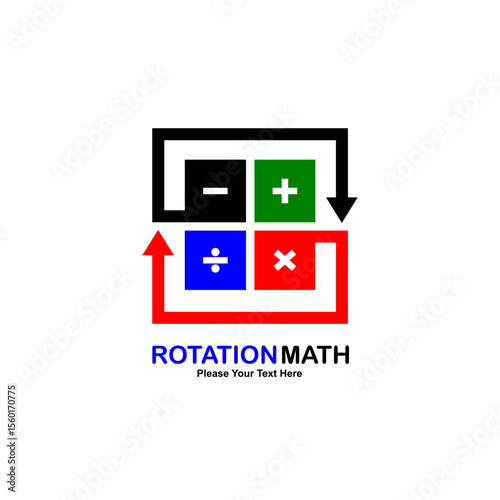 Colorful "Rotation Math" logo featuring arithmetic symbols within a rotating square. Ideal for educational apps or math-related businesses.