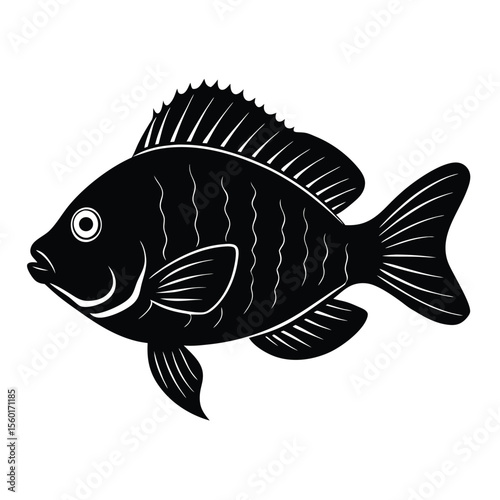 Turning mood bluegill fish silhouette vector