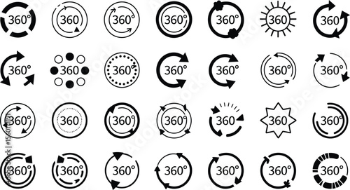 Collection of degree rotation vector icons full turn angle symbols complete degree vector illustration