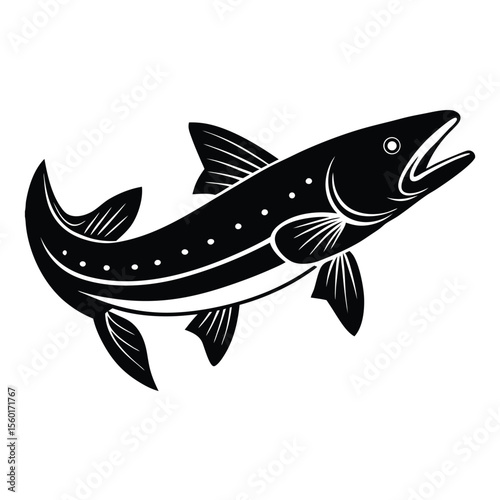 Turning mood northern pike fish silhouette vector
