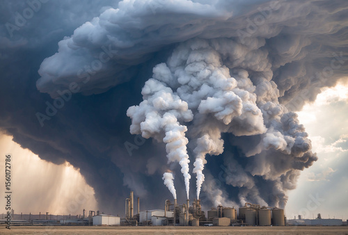 Polluting Factory Emissions Transforming into Dark Storm Clouds
