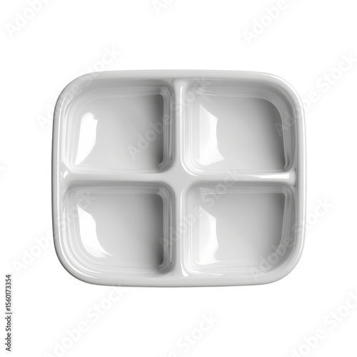 Clean, modern white divided plate with four sections, perfect for serving various dishes. Ideal for meal prep and portion control