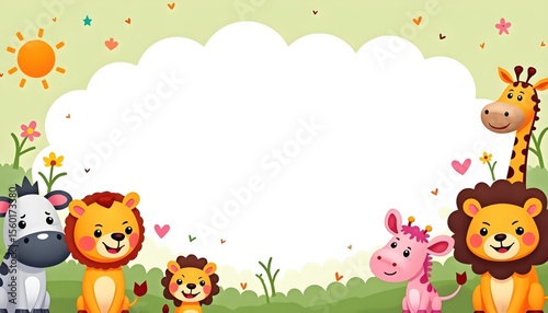 Zoo animals surrounding a rectangular blue frame