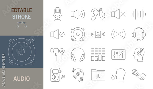 audio icon set. Editable line icons. Vector illustration. 