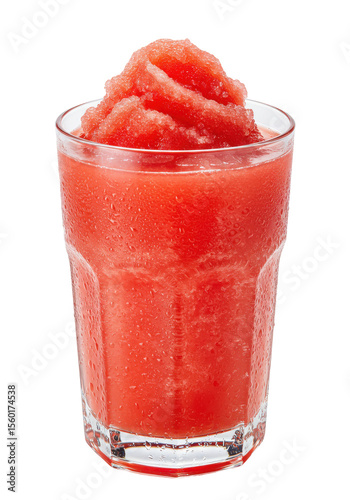 Refreshing red slush in a clear glass, perfect for a hot day. Looks very chilled and delicious