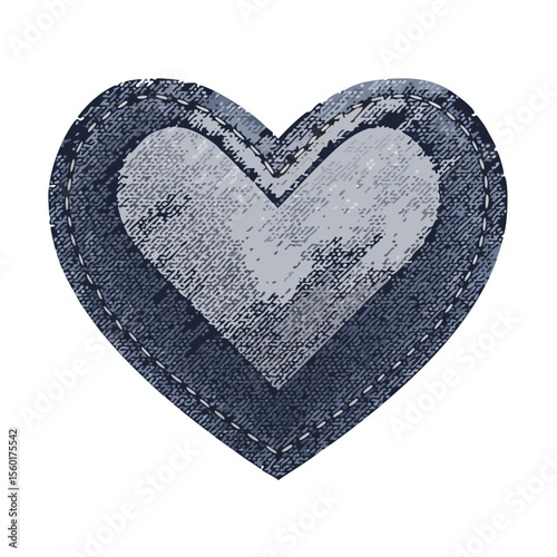 Denim Heart Patch Applique Distressed Texture Stitching Grunge Love Symbol Craft Artwork