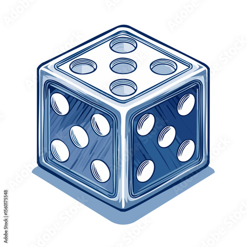 Single die shows five six and two in blue and white isometric vector game of chance luck gambling and probability concept