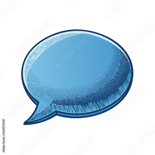 Blue Speech Bubble Illustration with Hatching Details on a Black Background