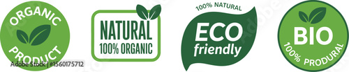 Organic natural eco friendly bio product label vector design for food and cosmetic packaging template