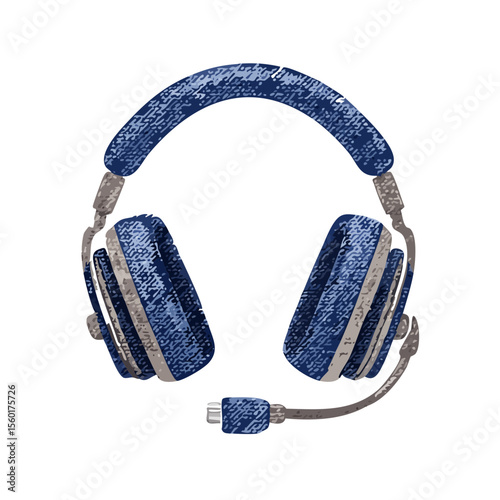 Headset with microphone abstract illustration isolated on black background design for online games communication virtual events and e learning