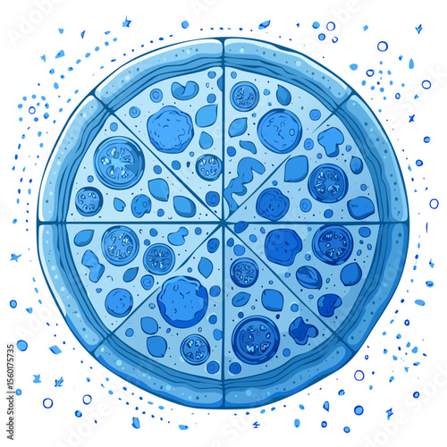 Blue Pizza with Tomatoes and Mushrooms Tasty Slices Floating in Space