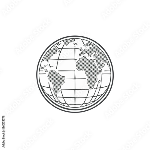Earth globe stylized vector illustration showing continents and grid lines