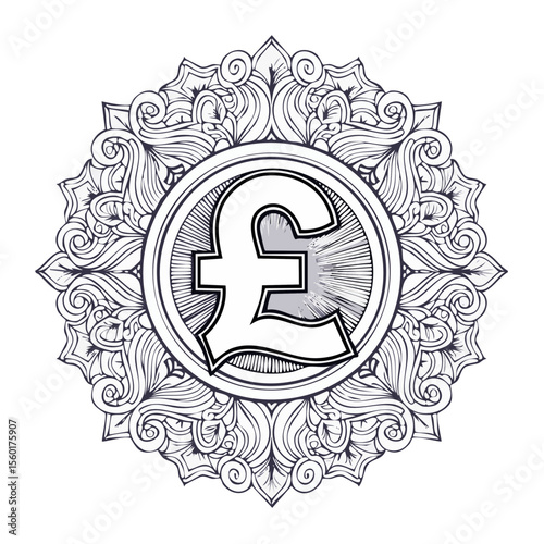 Pound Sterling Symbol Mandala Art Illustration Wealth Finance Investment British Currency Decorative Design Ornament