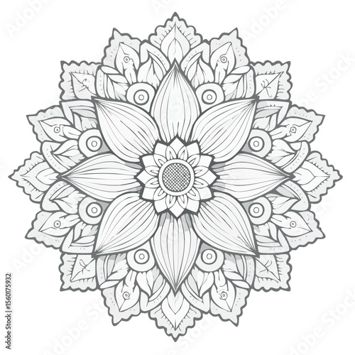 Abstract Floral Mandala Design with Intricate Leaf Patterns for Coloring Pages