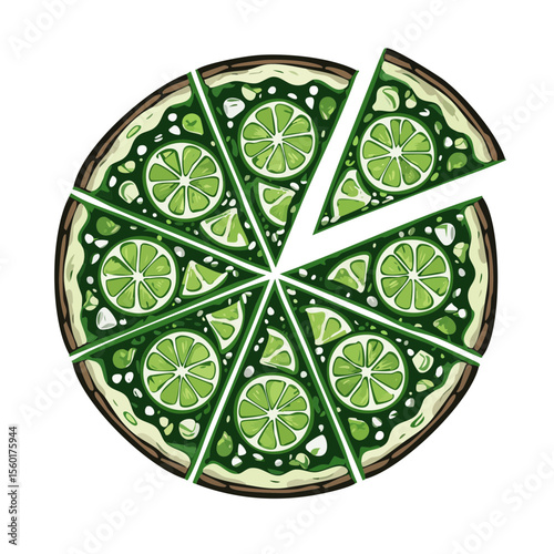Green Lime Pizza with a Slice Removed, Artistic Food Concept Illustration
