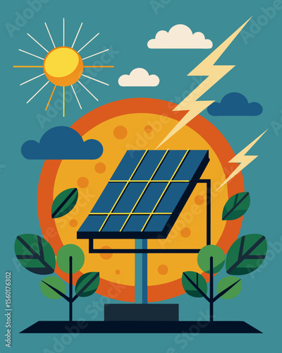 A sleek modern ad showcasing a solar panel installation with the headline Harnessing the Power of the Sun.. Vector illustration
