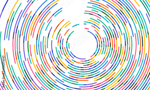 Colorful circular infographic vector background with multicolored rings forming concentric curves, ideal for genome visualization, data flow, or tech-themed design.