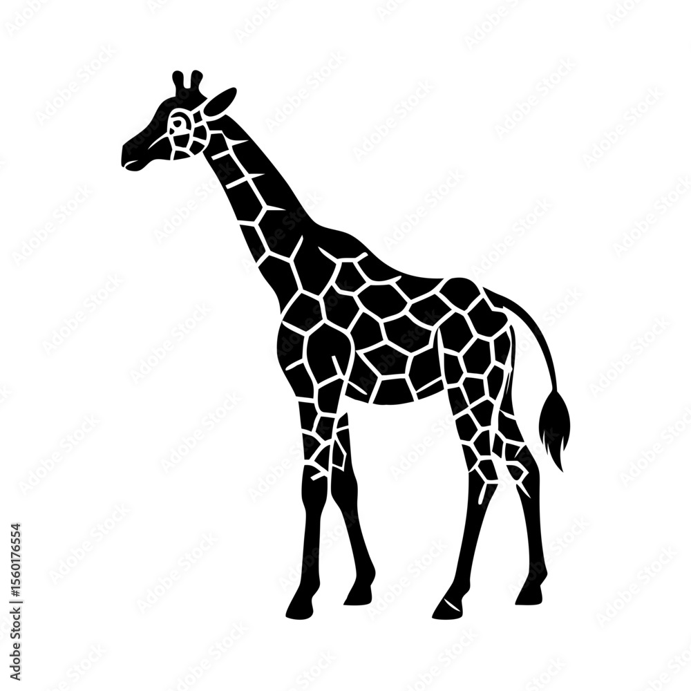 Naklejka premium Giraffe silhouette. Elegant giraffe illustration, perfect for safari themed designs, wildlife posters, or African animal artwork. This giraffe image showcases graceful lines and detailed patterns.