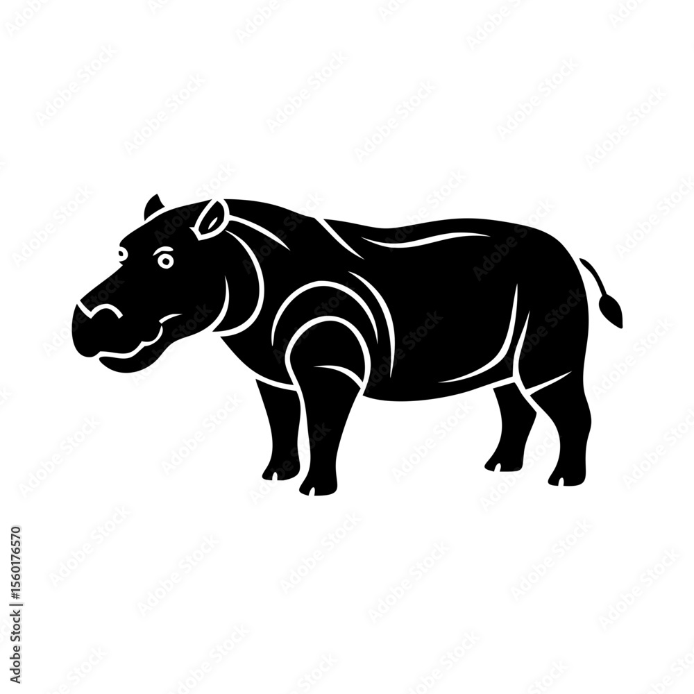 Obraz premium Common hippopotamus Hippopotamus amphibius illustration. Large mammal illustration showing powerful hippopotamus profile. Hippopotamus graphic image perfect for zoology textbooks.