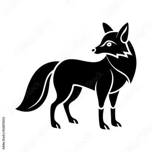 Stylish fox silhouette, black and white illustration.  Elegant fox design perfect for logos, branding, and apparel prints. This fox image is ideal for creating stylish designs.
