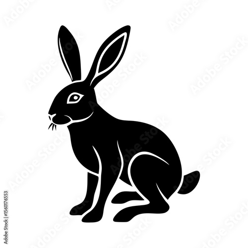 European hare Lepus europaeus silhouette. Elegant hare illustration perfect for logos, decorations and prints. This hare image is ideal for Easter cards and springtime designs.