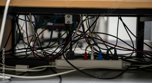 Wallpaper Mural Safety Violation Sparks Concern as Messy Wiring Under Desk Defies Basic Electrical Safety Rules Torontodigital.ca