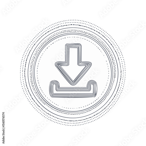 Stylized download icon in circle symbol modern computer data transfer pictogram graphic element for technology concept or digital design art