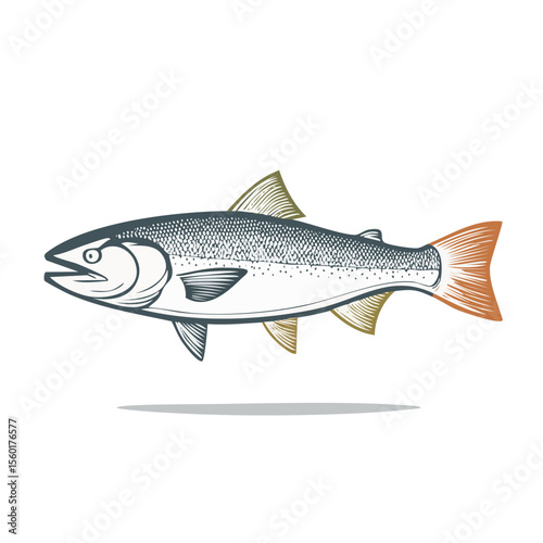 Elegant trout illustration on dark background graphic aquatic design river fish freshwater animal drawing nature seafood cuisine badge