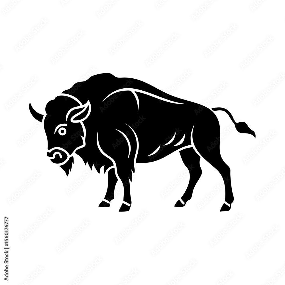 Fototapeta premium American bison silhouette, strong powerful animal illustration. Bison graphic, perfect for logos, branding, and design projects.