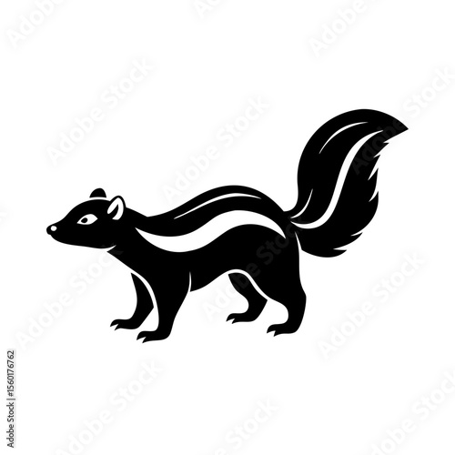 Striped skunk Mephitis mephitis silhouette.  Skunk illustration perfect for wildlife documentaries or educational materials. This striking skunk image is ideal for creating logos, stickers.