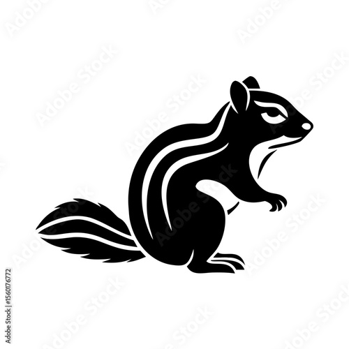 Eastern chipmunk Tamias striatus silhouette.  Chipmunk illustration shows small rodent sitting. This chipmunk image is perfect for nature designs, children's books, or logo creation.