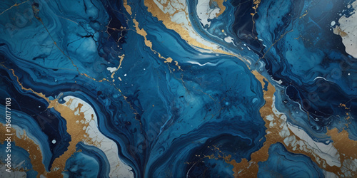 Beautiful abstract blue and white marble luxurious wall grunge background. Blue marble stone wall texture.	