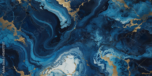 Beautiful abstract blue and white marble luxurious wall grunge background. Blue marble stone wall texture.	