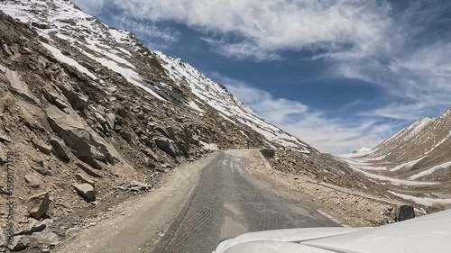 Driving uphill on narrow road in Ladakh
