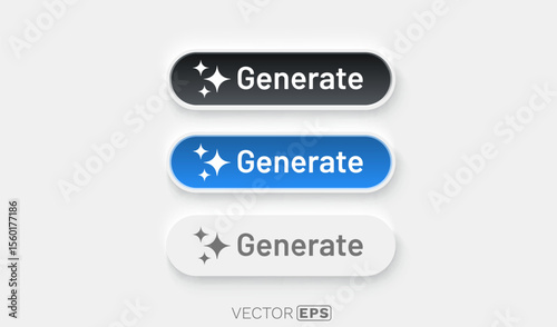 Set Button Ai Generate, Call for assistant help, image and text generator. Vector Illustration