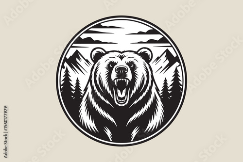 roaring bear illustration vector