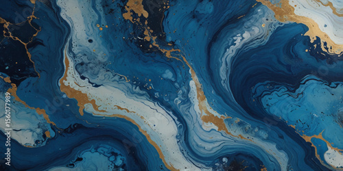 Beautiful abstract blue and white marble luxurious wall grunge background. Blue marble stone wall texture.	