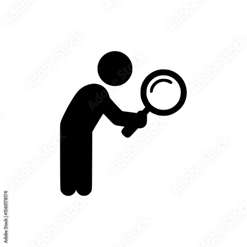 Person examining with magnifying glass as a silhouette icon  