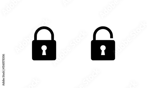 Lock and unlocked padlock silhouette  icons in minimalist style  