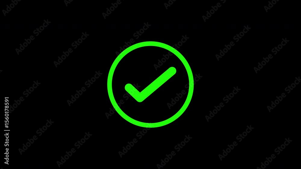 Bright green checkmark inside a circle on a black background 4K Resolution Bright green checkmark inside a circle on a black background 4K Resolution
